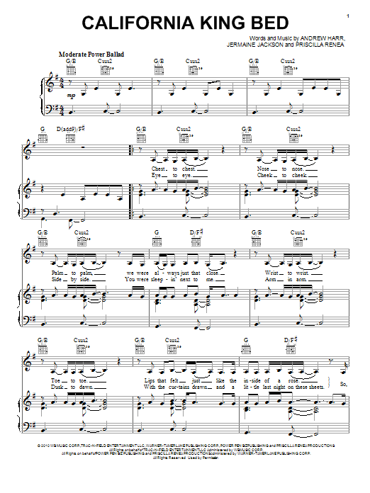 Download Rihanna California King Bed Sheet Music and learn how to play Piano, Vocal & Guitar (Right-Hand Melody) PDF digital score in minutes