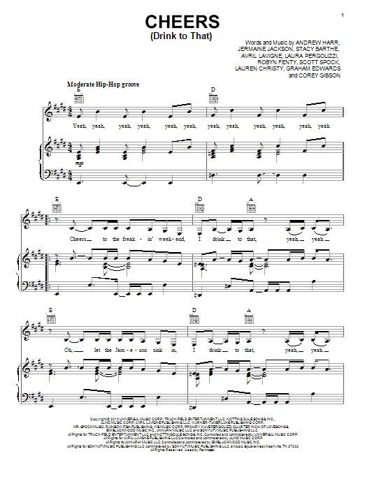 Download Rihanna Cheers (Drink To That) Sheet Music and learn how to play Beginner Piano PDF digital score in minutes