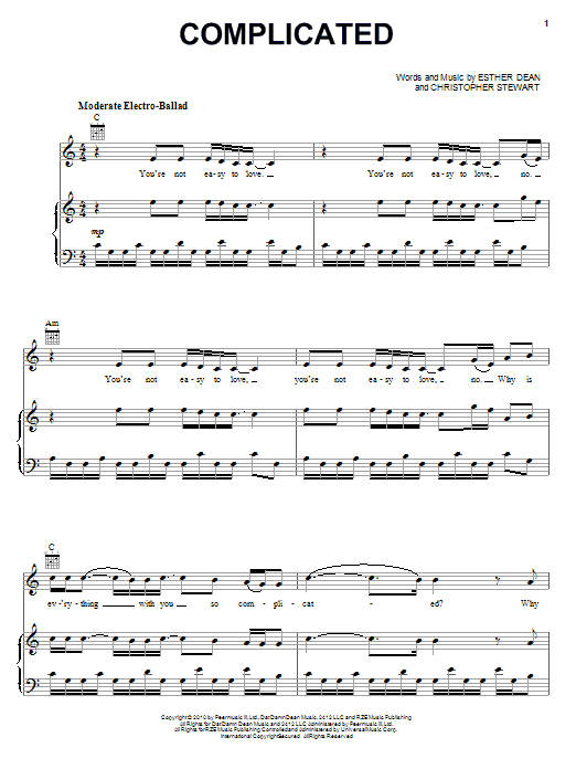 Download Rihanna Complicated Sheet Music and learn how to play Piano, Vocal & Guitar (Right-Hand Melody) PDF digital score in minutes