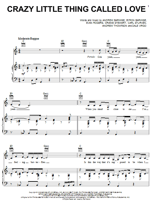 Download Rihanna Crazy Little Thing Called Love Sheet Music and learn how to play Piano, Vocal & Guitar (Right-Hand Melody) PDF digital score in minutes