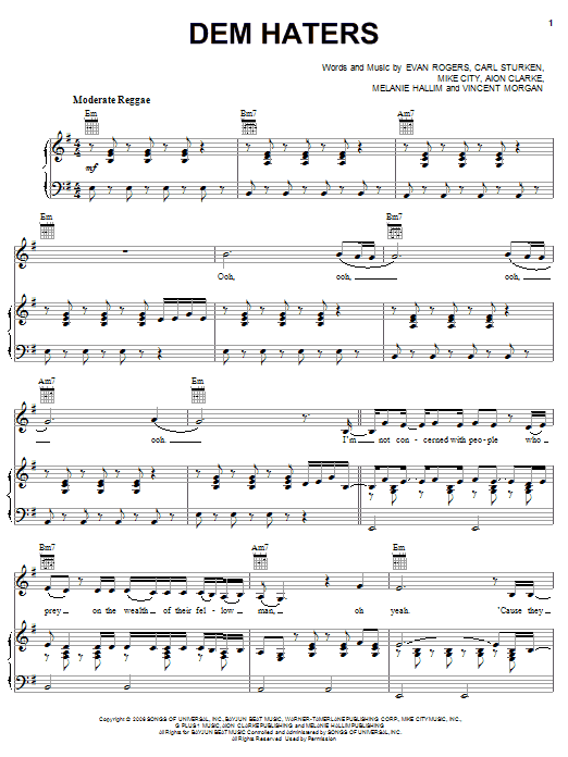 Download Rihanna Dem Haters Sheet Music and learn how to play Piano, Vocal & Guitar (Right-Hand Melody) PDF digital score in minutes