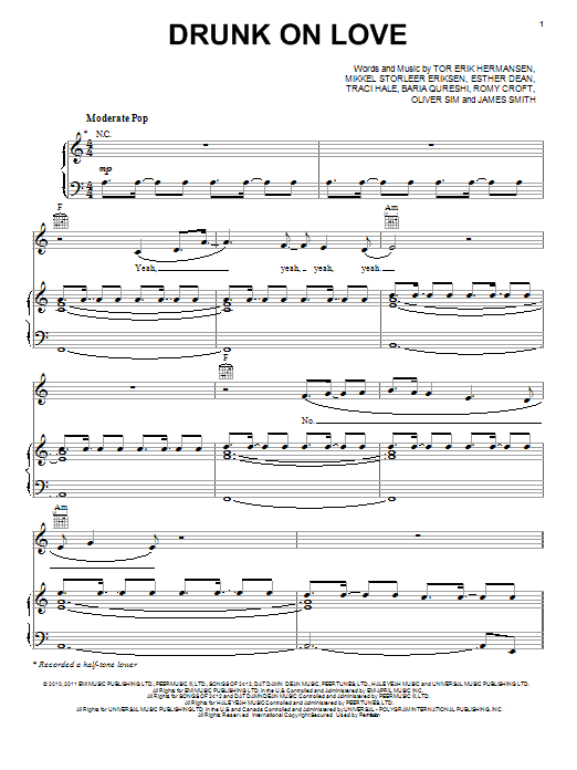 Download Rihanna Drunk On Love Sheet Music and learn how to play Piano, Vocal & Guitar (Right-Hand Melody) PDF digital score in minutes