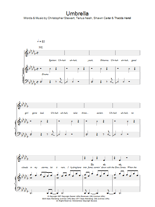 Download Rihanna Umbrella (feat. Jay-Z) Sheet Music and learn how to play Lyrics & Chords PDF digital score in minutes