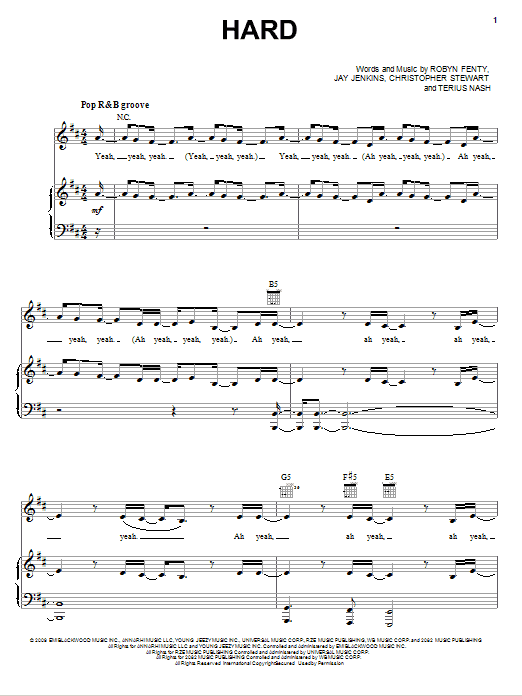 Download Rihanna Hard (feat. Jeezy) Sheet Music and learn how to play Piano, Vocal & Guitar (Right-Hand Melody) PDF digital score in minutes