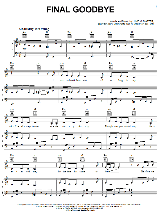 Download Rihanna Final Goodbye Sheet Music and learn how to play Piano, Vocal & Guitar (Right-Hand Melody) PDF digital score in minutes