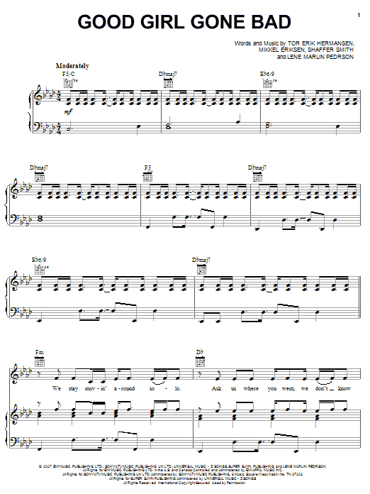 Download Rihanna Good Girl Gone Bad Sheet Music and learn how to play Piano, Vocal & Guitar (Right-Hand Melody) PDF digital score in minutes