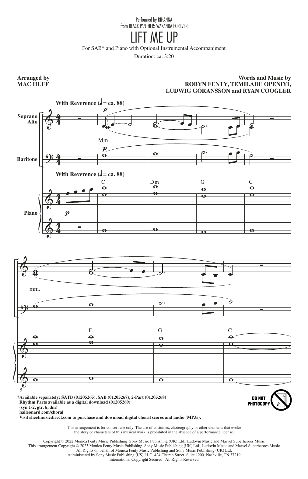 Download Rihanna Lift Me Up (from Black Panther: Wakanda Forever) (arr. Mac Huff) Sheet Music and learn how to play 2-Part Choir PDF digital score in minutes