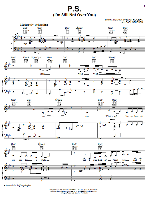 Download Rihanna P.S. (I'm Still Not Over You) Sheet Music and learn how to play Piano, Vocal & Guitar (Right-Hand Melody) PDF digital score in minutes