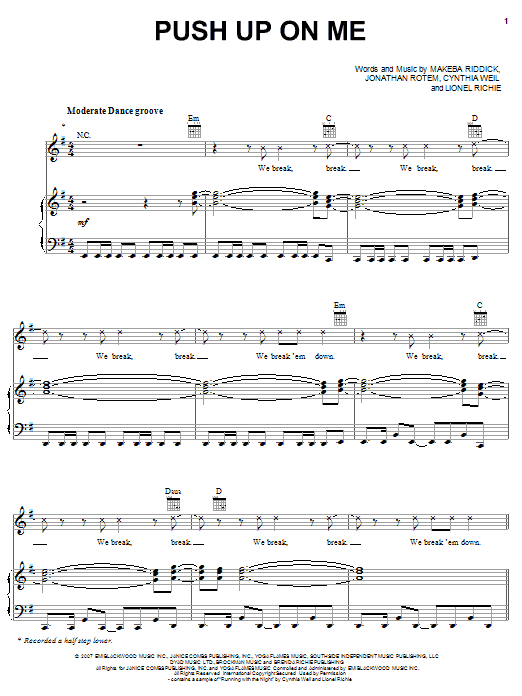 Download Rihanna Push Up On Me Sheet Music and learn how to play Piano, Vocal & Guitar (Right-Hand Melody) PDF digital score in minutes