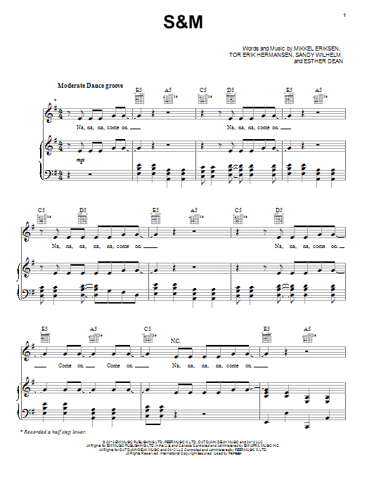 Download Rihanna S&M Sheet Music and learn how to play Piano, Vocal & Guitar (Right-Hand Melody) PDF digital score in minutes
