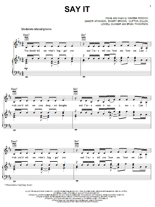 Download Rihanna Say It Sheet Music and learn how to play Piano, Vocal & Guitar (Right-Hand Melody) PDF digital score in minutes