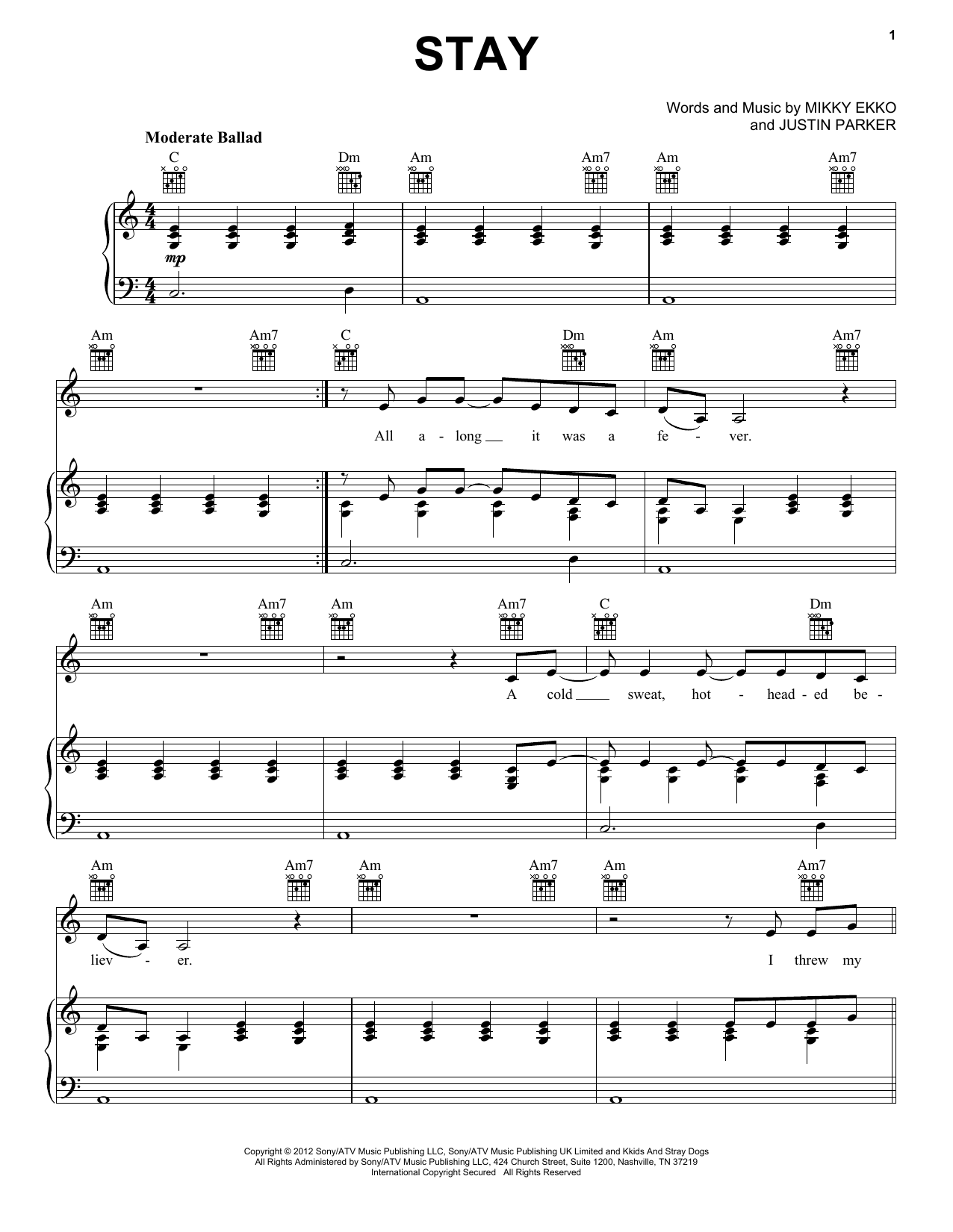 Download Rihanna Stay Sheet Music and learn how to play Keyboard PDF digital score in minutes