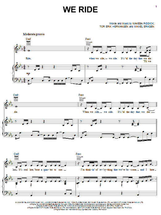 Download Rihanna We Ride Sheet Music and learn how to play Piano, Vocal & Guitar (Right-Hand Melody) PDF digital score in minutes