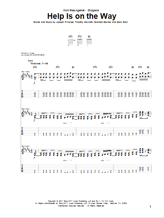 Download Rise Against Help Is On The Way Sheet Music and learn how to play Guitar Tab PDF digital score in minutes