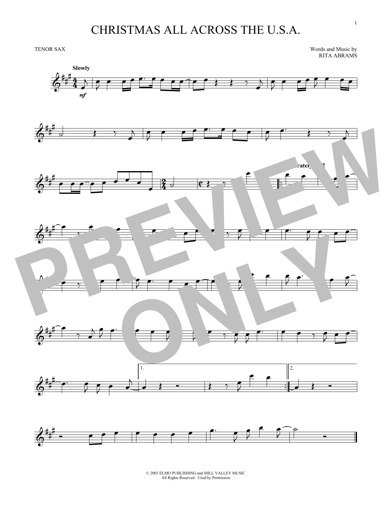 Download Rita Abrams Christmas All Across The U.S.A. Sheet Music and learn how to play Violin PDF digital score in minutes
