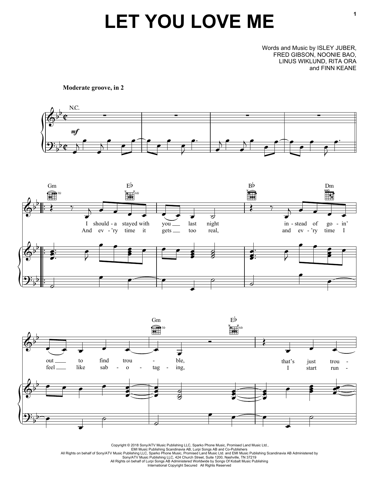 Download Rita Ora Let You Love Me Sheet Music and learn how to play Piano, Vocal & Guitar Chords (Right-Hand Melody) PDF digital score in minutes