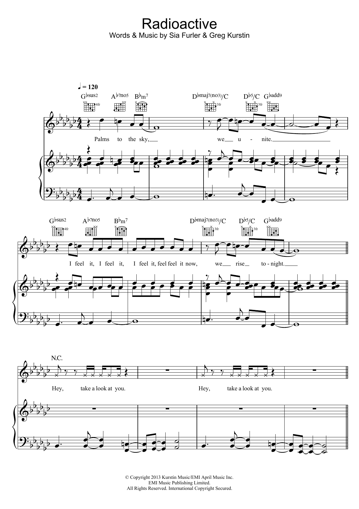 Download Rita Ora Radioactive Sheet Music and learn how to play Piano, Vocal & Guitar (Right-Hand Melody) PDF digital score in minutes