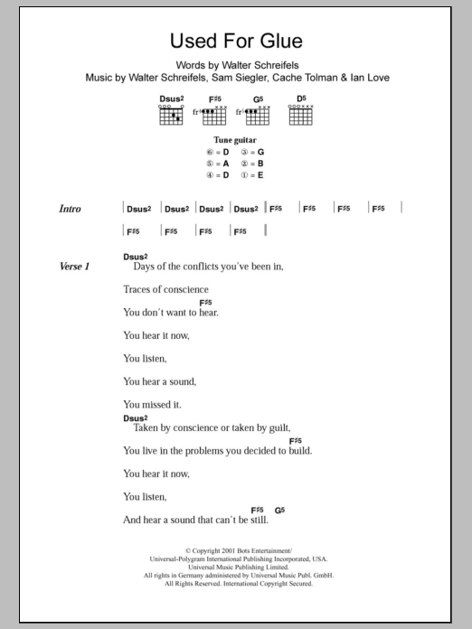 Download Rival Schools Used For Glue Sheet Music and learn how to play Lyrics & Chords PDF digital score in minutes