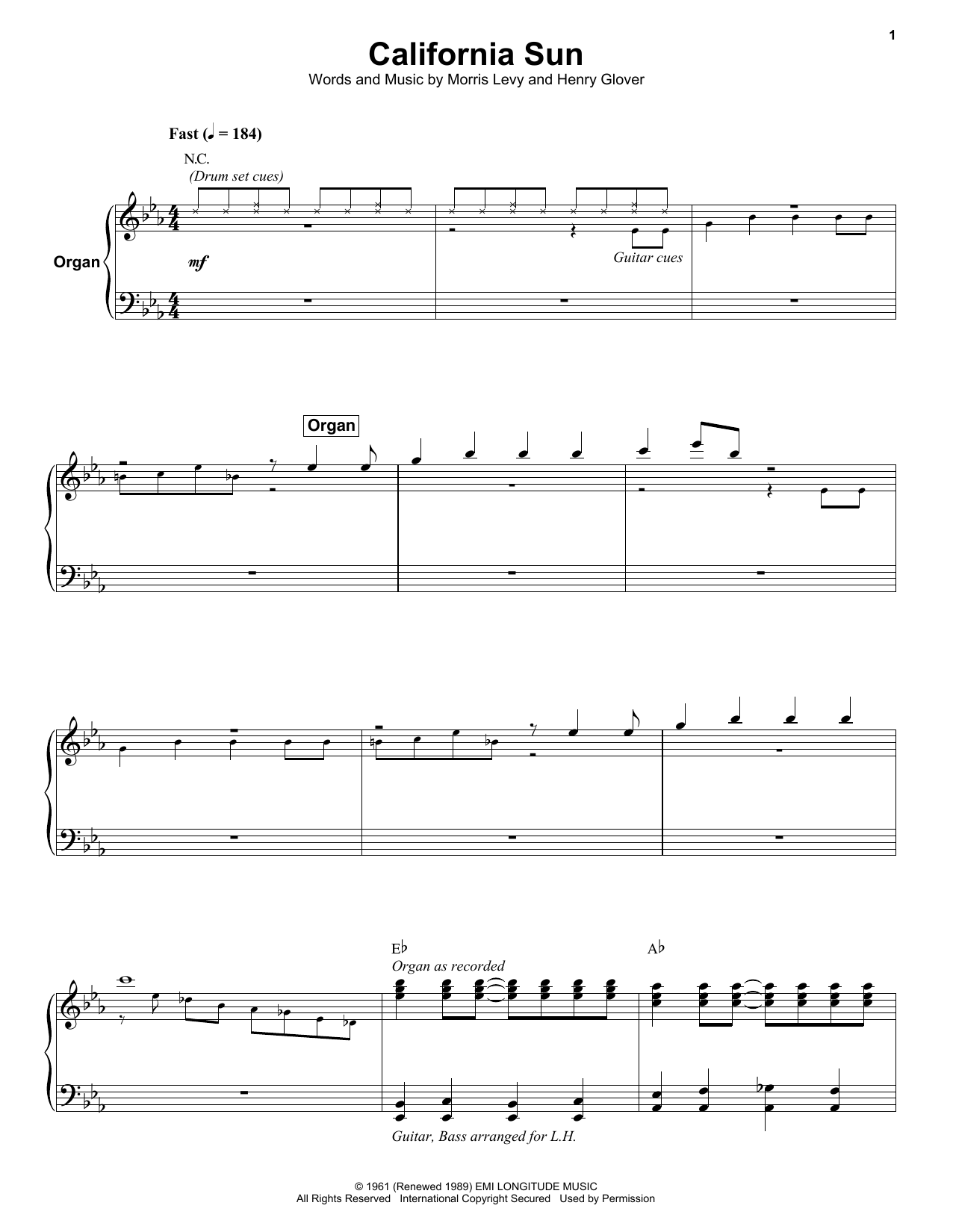 Download The Rivieras California Sun Sheet Music and learn how to play Keyboard Transcription PDF digital score in minutes