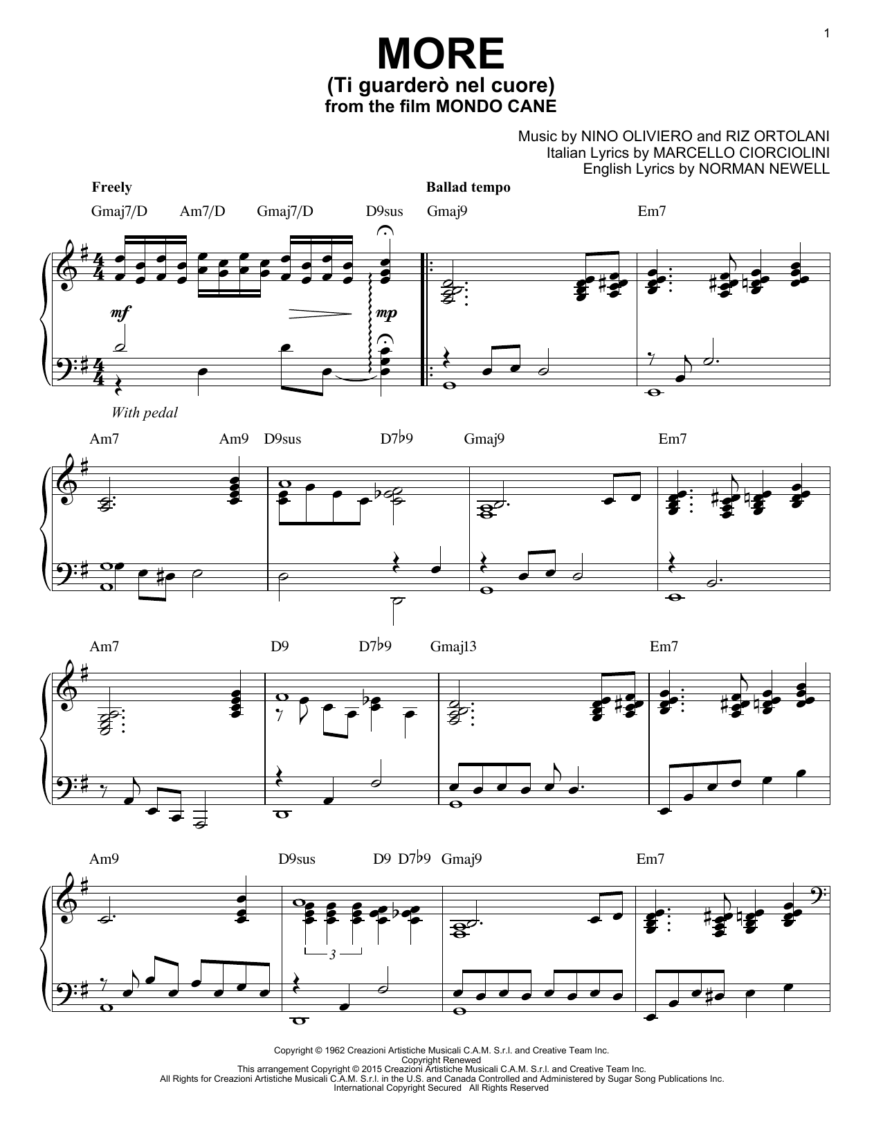 Download Riz Ortolani More (Ti Guarderò Nel Cuore) Sheet Music and learn how to play Piano PDF digital score in minutes