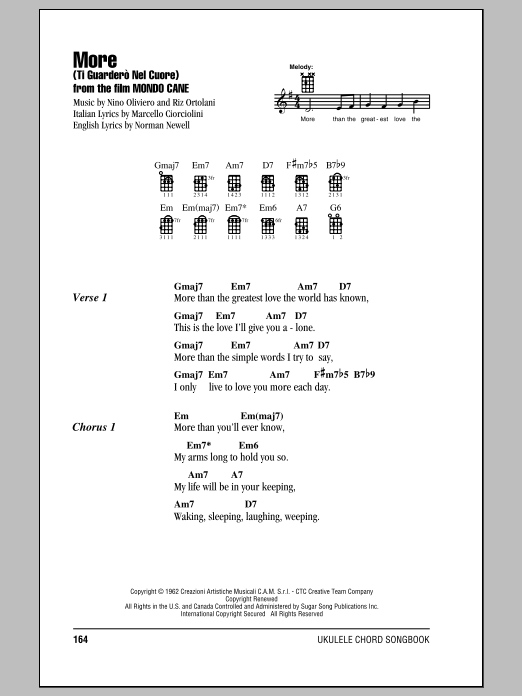 Download Riz Ortolani More (Ti Guardero Nel Cuore) Sheet Music and learn how to play Ukulele with strumming patterns PDF digital score in minutes