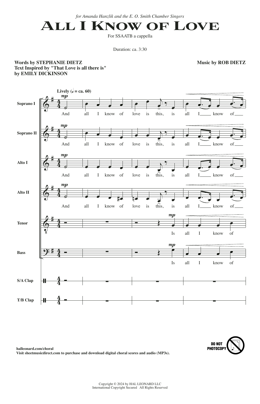 Download Rob Dietz All I Know Of Love Sheet Music and learn how to play Choir PDF digital score in minutes