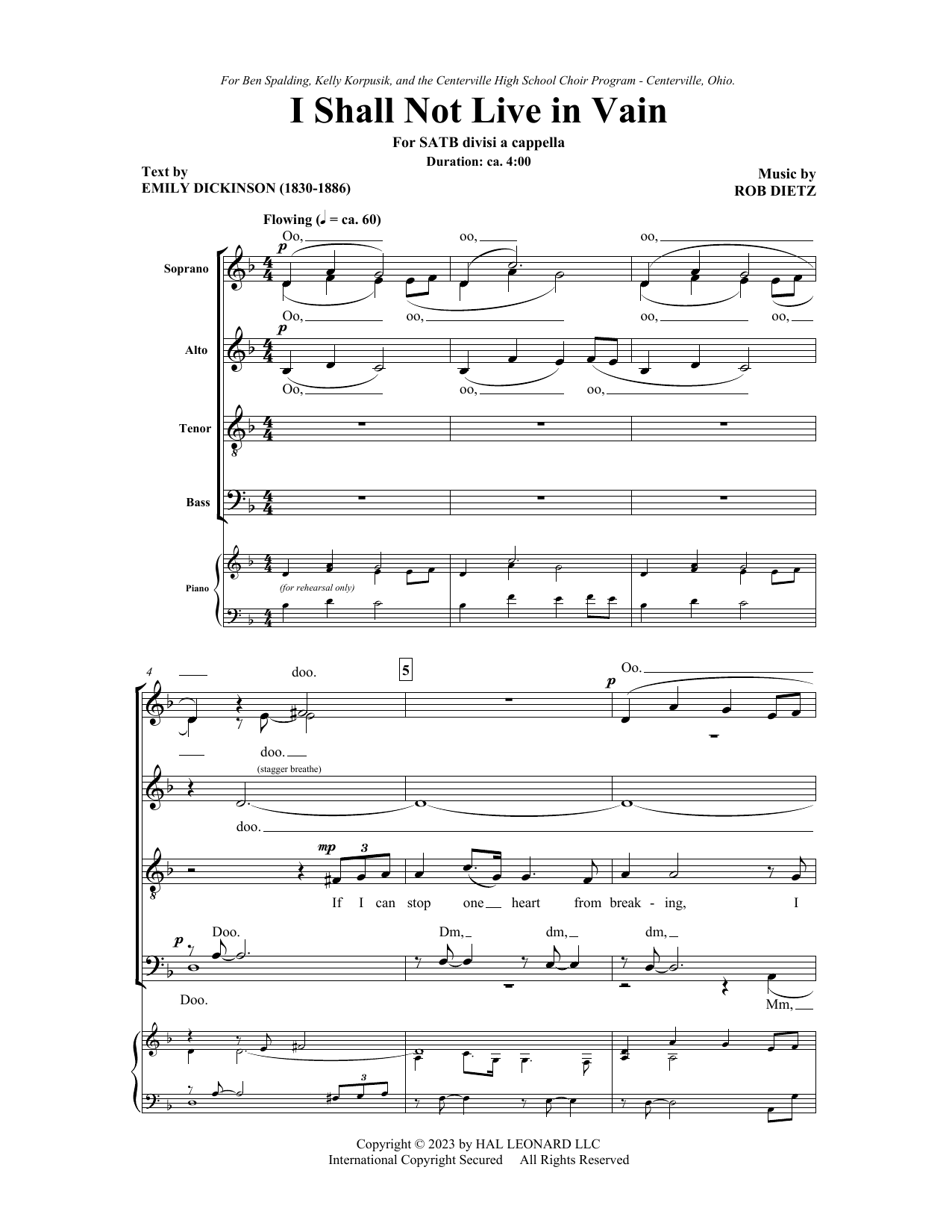 Download Rob Dietz I Shall Not Live In Vain Sheet Music and learn how to play Choir PDF digital score in minutes