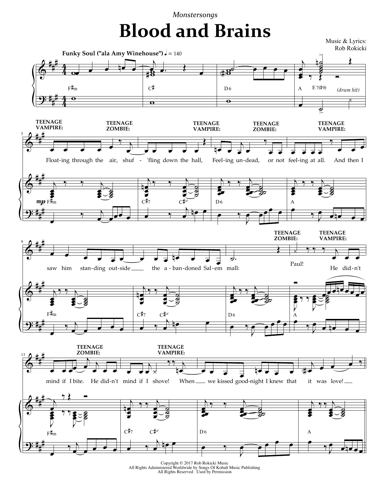 Download Rob Rokicki Blood And Brains (from Monstersongs) Sheet Music and learn how to play Piano & Vocal PDF digital score in minutes