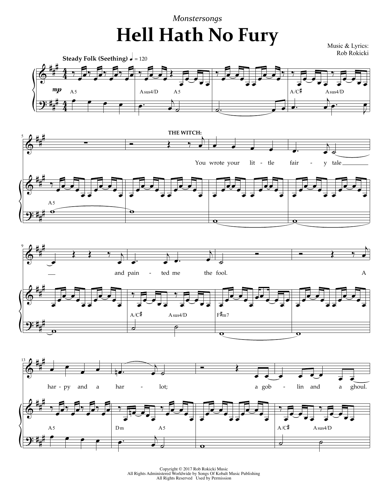 Download Rob Rokicki Hell Hath No Fury (from Monstersongs) Sheet Music and learn how to play Piano & Vocal PDF digital score in minutes