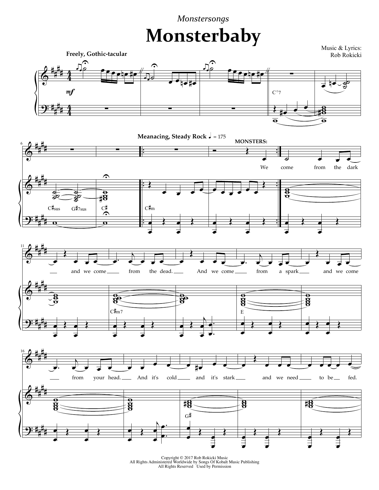 Download Rob Rokicki Monsterbaby (from Monstersongs) Sheet Music and learn how to play Piano & Vocal PDF digital score in minutes