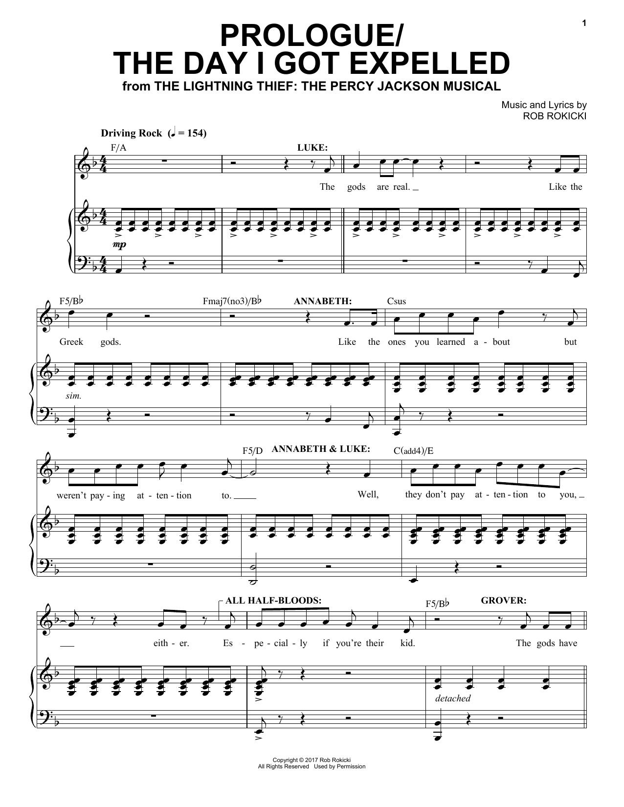 Download Rob Rokicki Prologue/The Day I Got Expelled (from The Lightning Thief: The Percy Jackson Mus Sheet Music and learn how to play Piano & Vocal PDF digital score in minutes