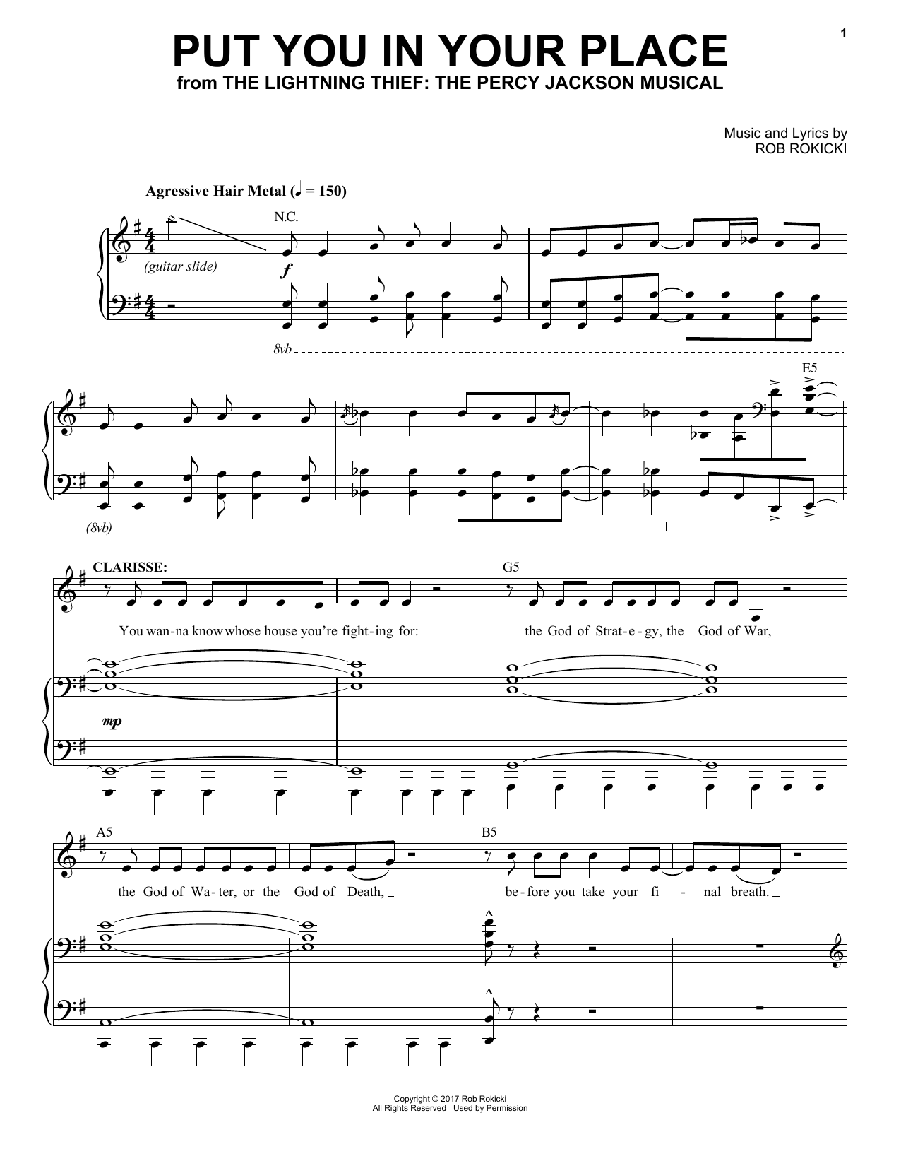 Download Rob Rokicki Put You In Your Place (from The Lightning Thief: The Percy Jackson Musical) Sheet Music and learn how to play Piano & Vocal PDF digital score in minutes