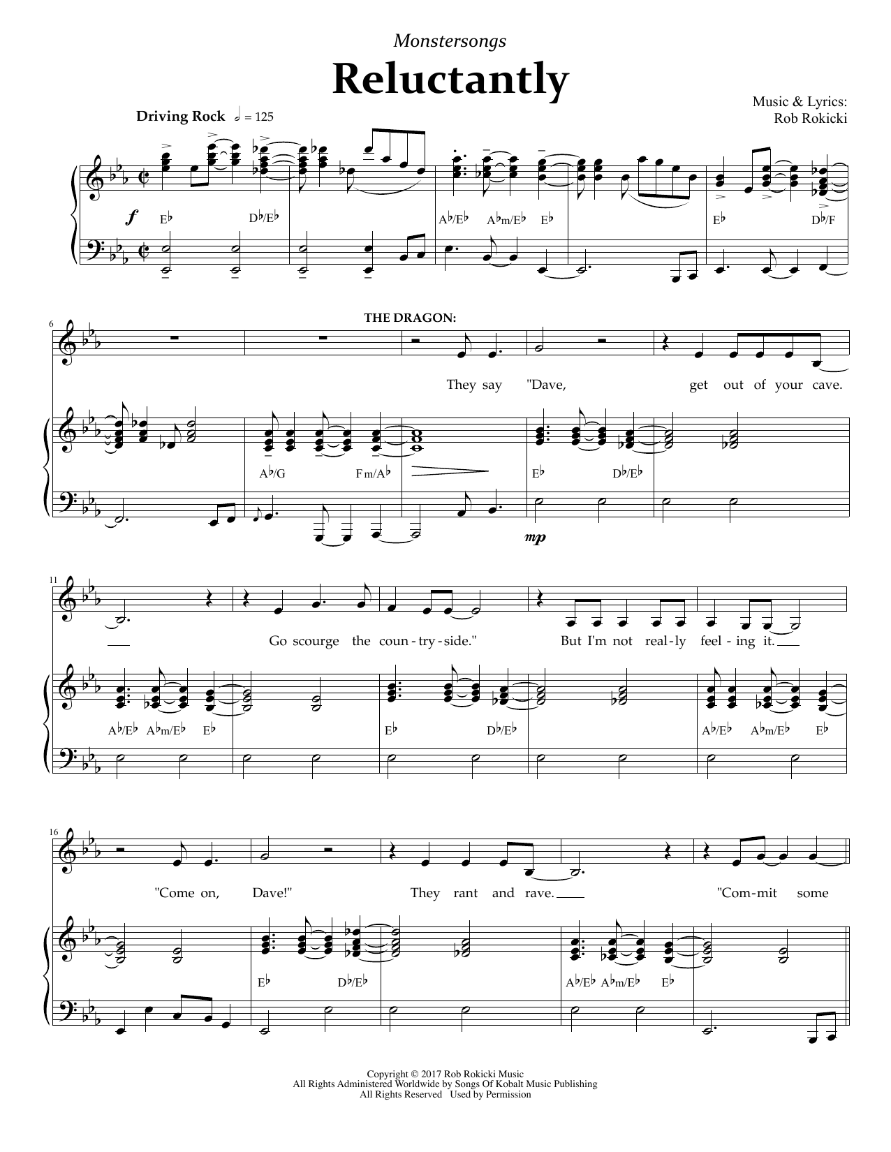 Download Rob Rokicki Reluctantly (from Monstersongs) Sheet Music and learn how to play Piano & Vocal PDF digital score in minutes