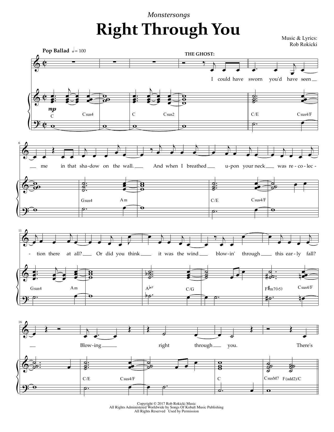 Download Rob Rokicki Right Through You (from Monstersongs) Sheet Music and learn how to play Piano & Vocal PDF digital score in minutes