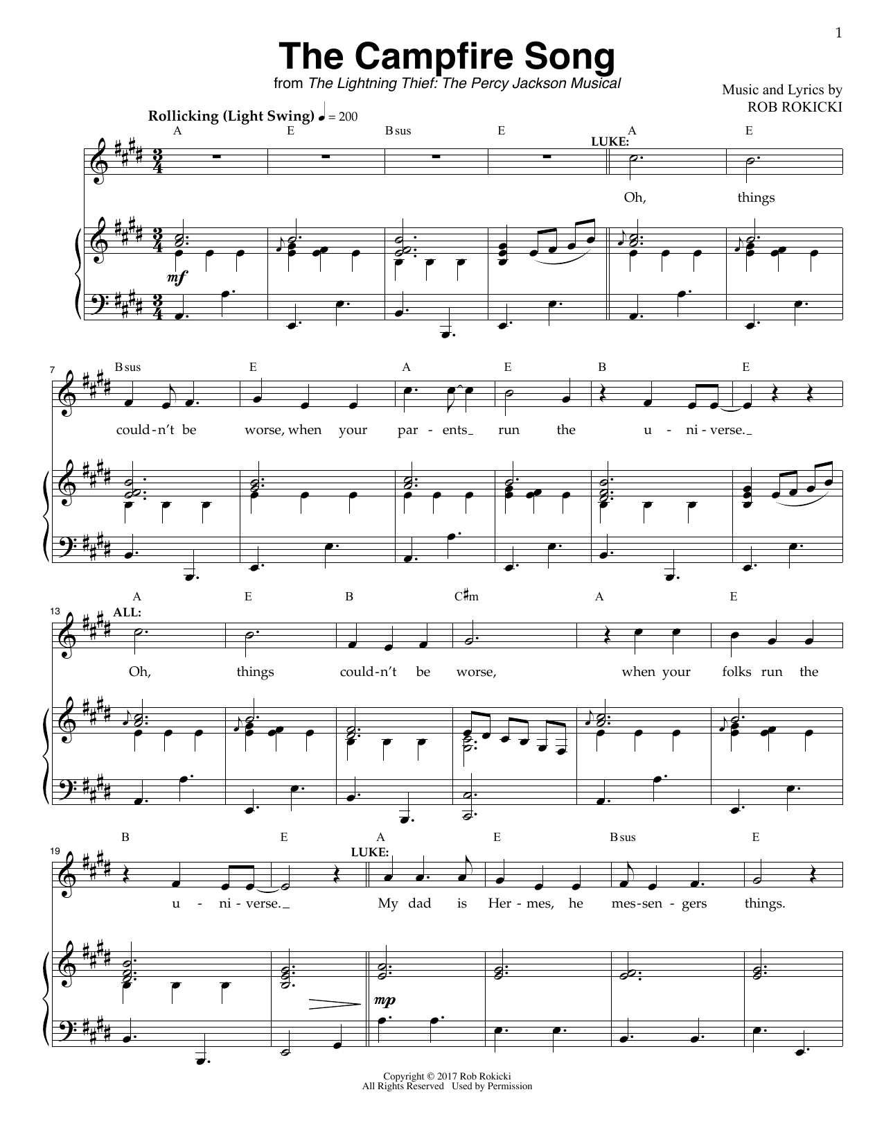 Download Rob Rokicki The Campfire Song (from The Lightning Thief: The Percy Jackson Musical) Sheet Music and learn how to play Piano & Vocal PDF digital score in minutes