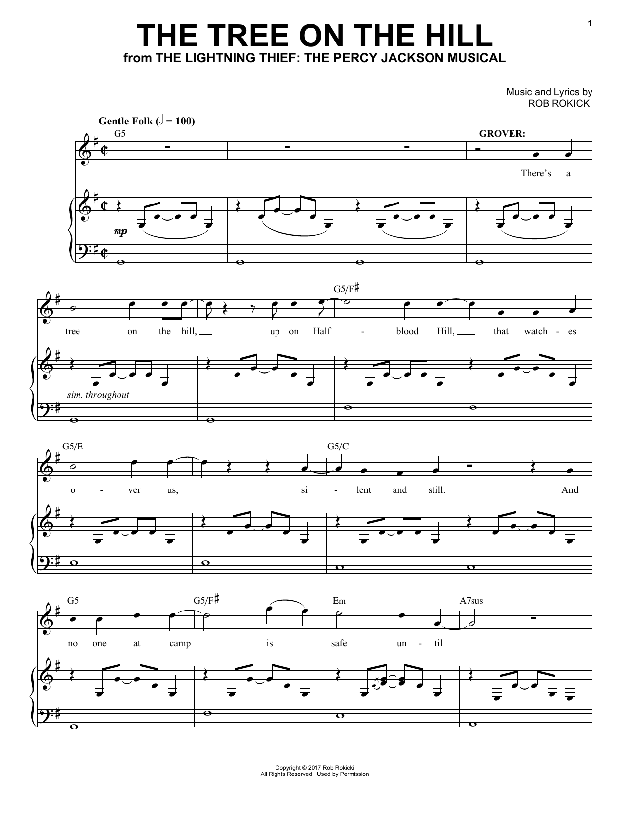 Download Rob Rokicki The Tree On The Hill (from The Lightning Thief: The Percy Jackson Musical) Sheet Music and learn how to play Piano & Vocal PDF digital score in minutes