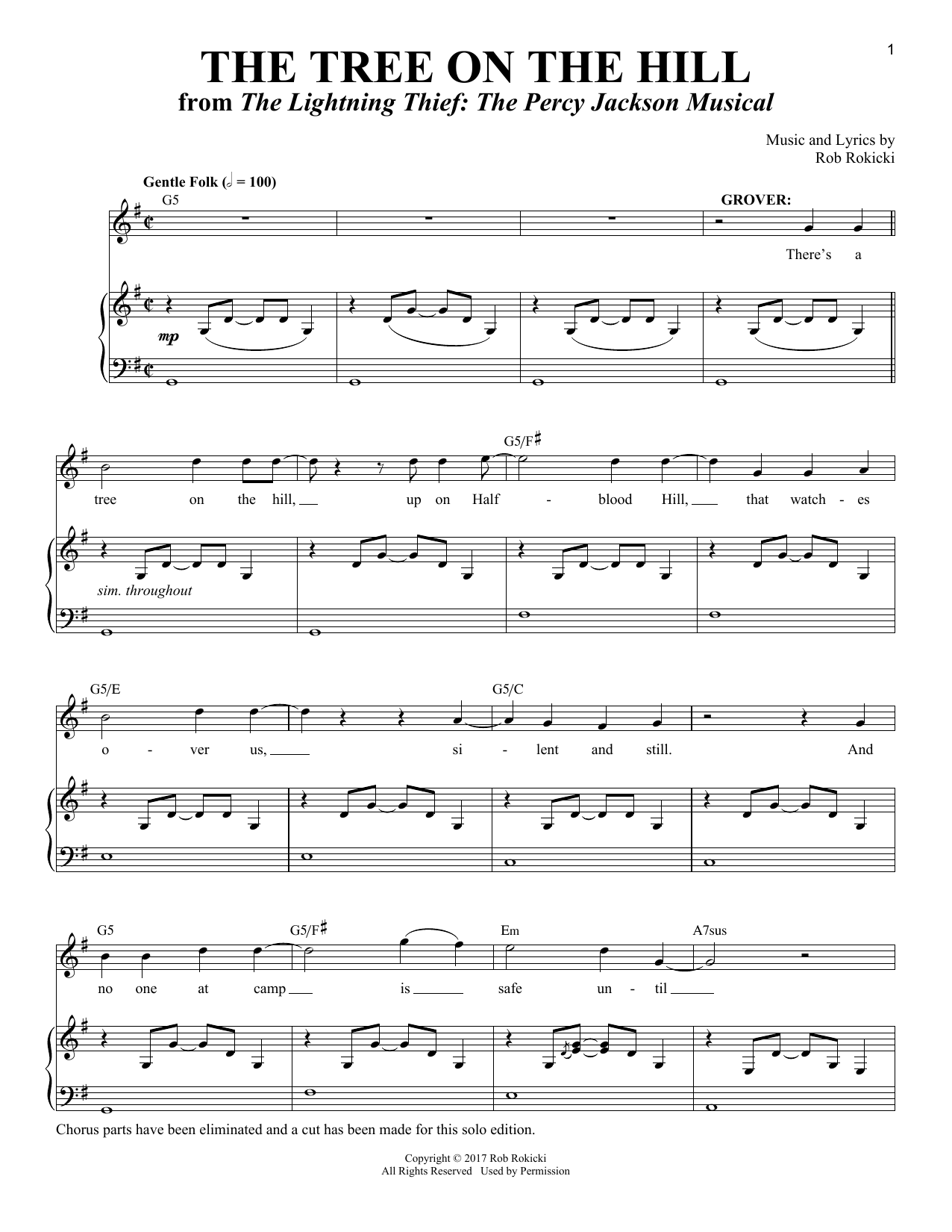 Download Rob Rokicki The Tree On The Hill [Solo version] (from The Lightning Thief: The Percy Jackson Sheet Music and learn how to play Piano & Vocal PDF digital score in minutes