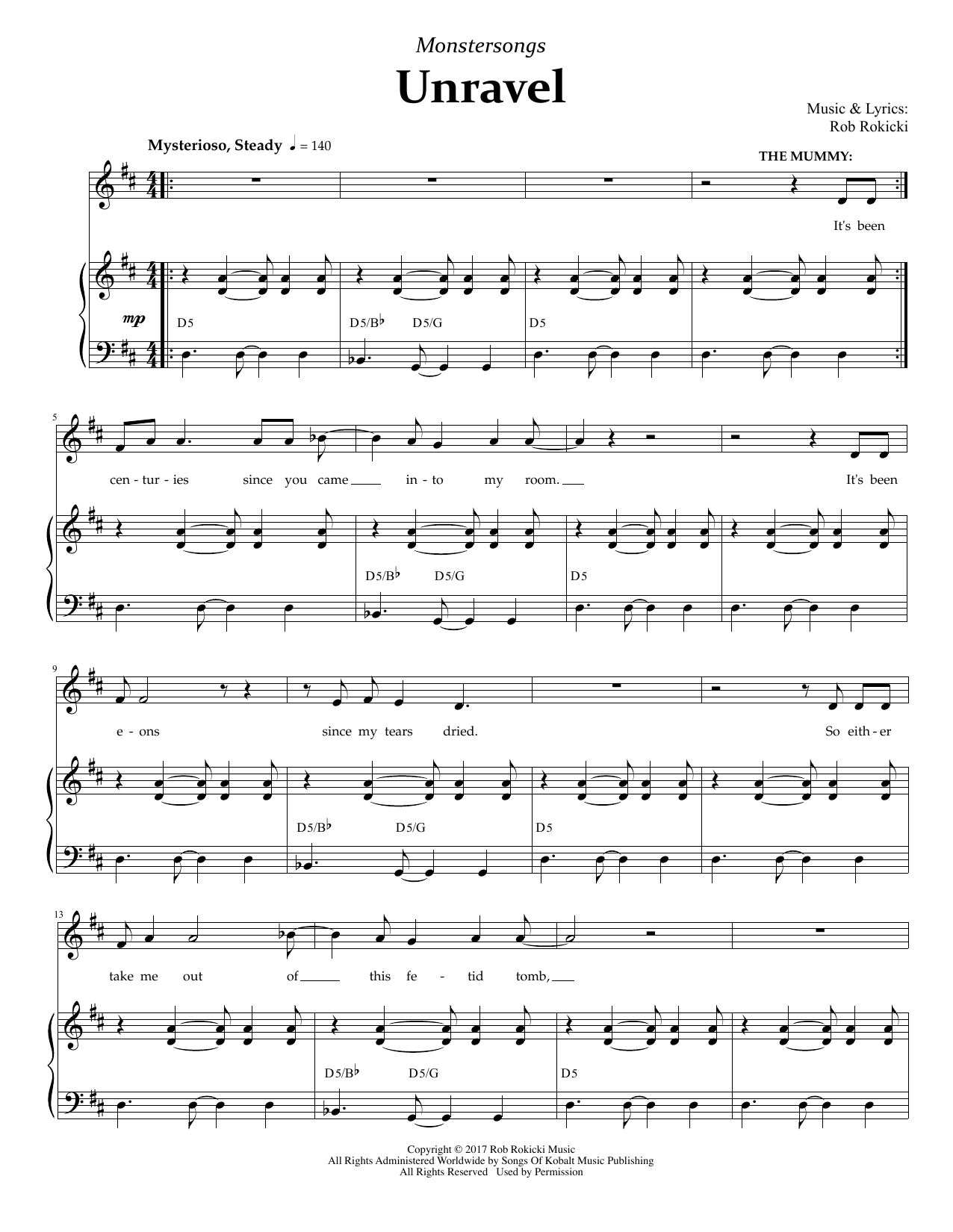 Download Rob Rokicki Unravel (from Monstersongs) Sheet Music and learn how to play Piano & Vocal PDF digital score in minutes