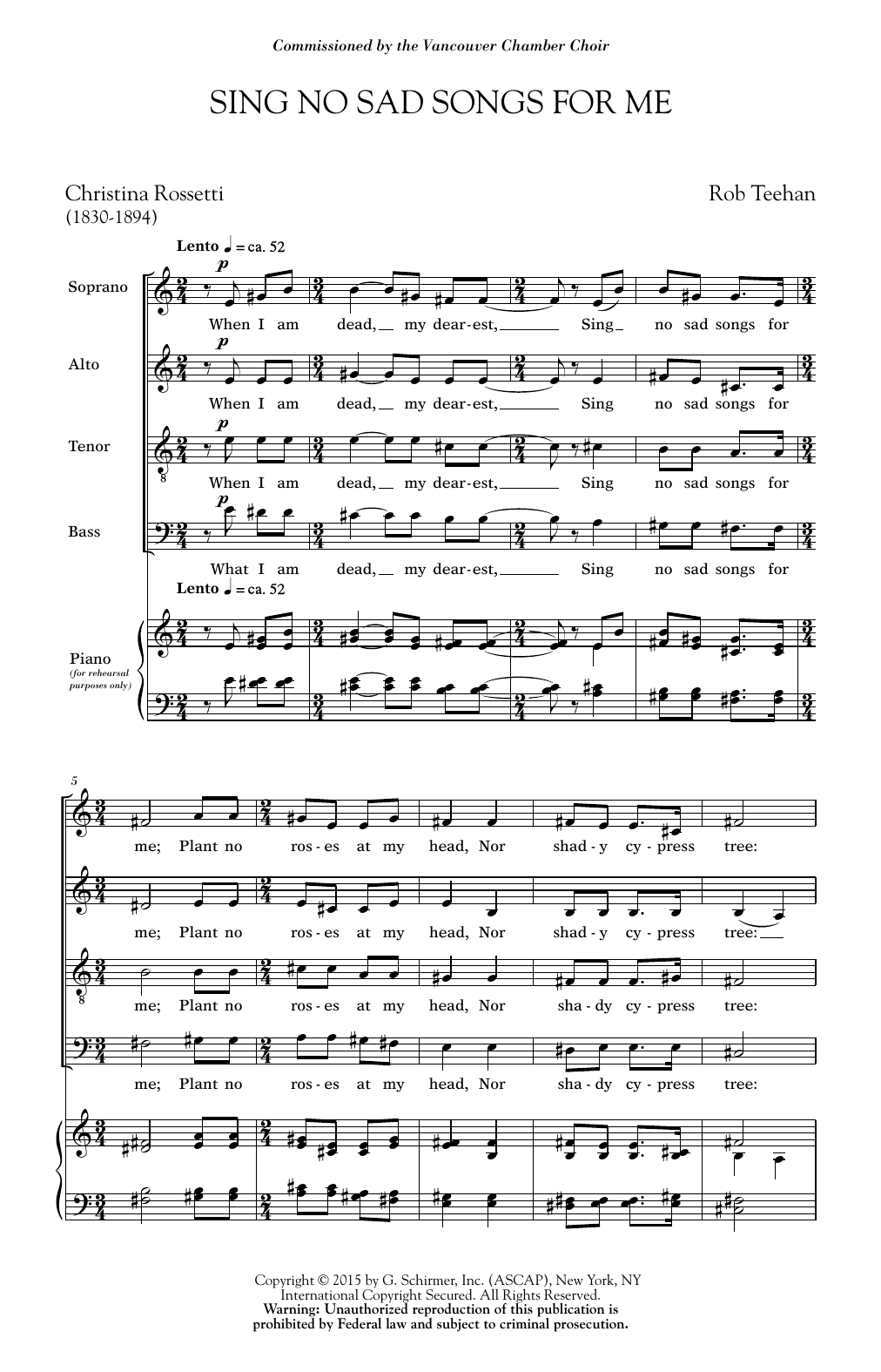 Download Rob Teehan Sing No Sad Songs For Me Sheet Music and learn how to play SATB PDF digital score in minutes