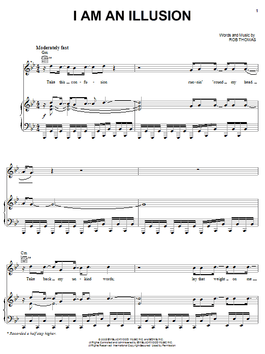 Download Rob Thomas I Am An Illusion Sheet Music and learn how to play Piano, Vocal & Guitar (Right-Hand Melody) PDF digital score in minutes