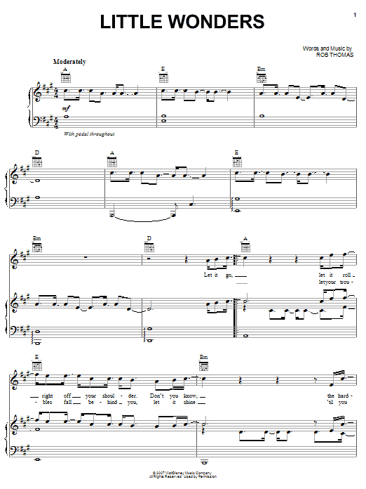 Download Rob Thomas Little Wonders Sheet Music and learn how to play Piano, Vocal & Guitar (Right-Hand Melody) PDF digital score in minutes