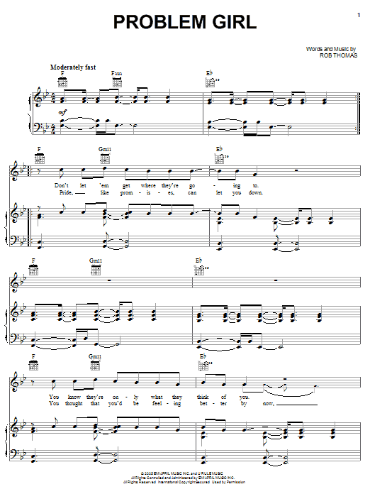 Download Rob Thomas Problem Girl Sheet Music and learn how to play Piano, Vocal & Guitar (Right-Hand Melody) PDF digital score in minutes