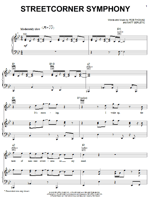 Download Rob Thomas Streetcorner Symphony Sheet Music and learn how to play Piano, Vocal & Guitar (Right-Hand Melody) PDF digital score in minutes