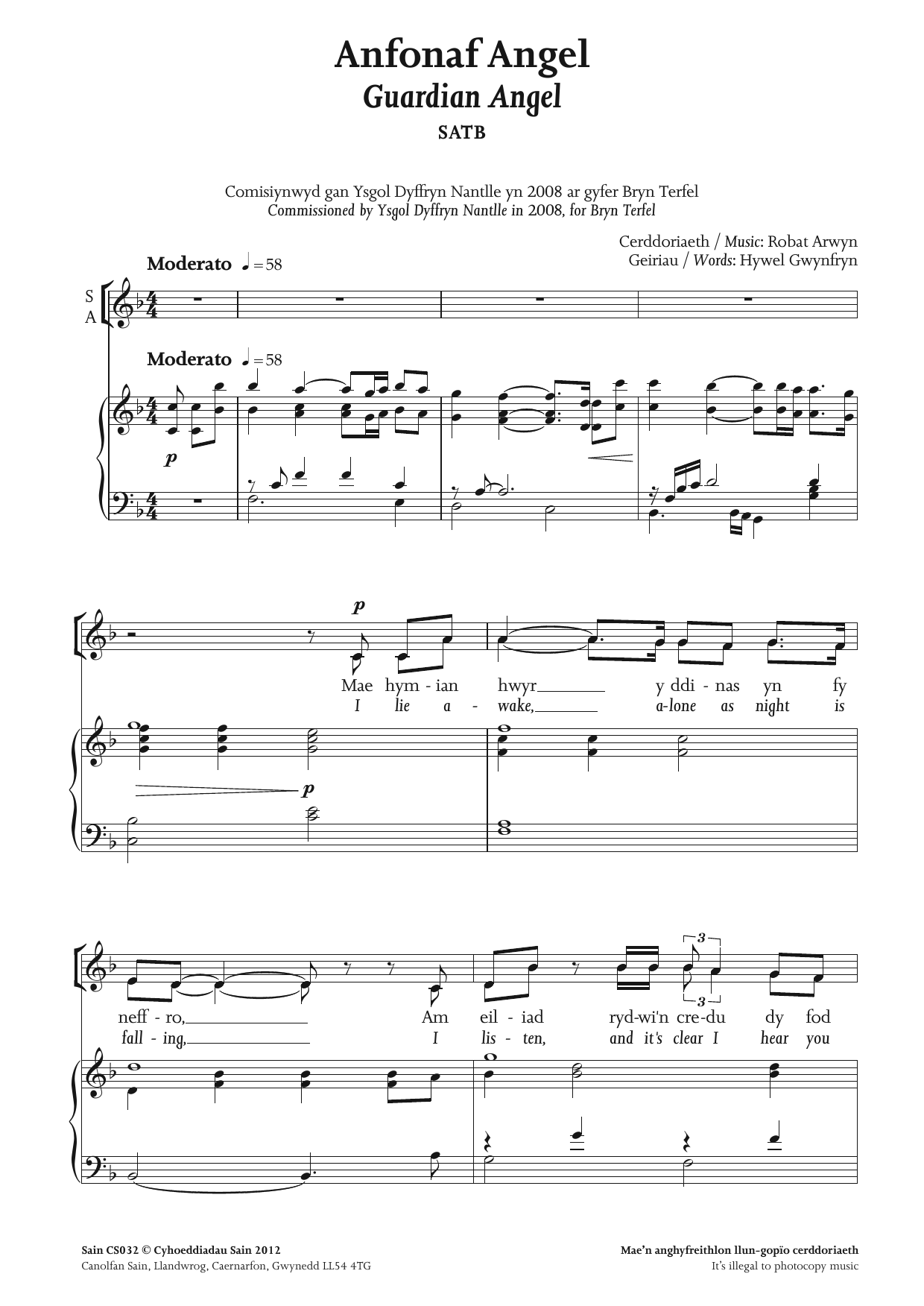 Download Robat Arwyn Anfonaf Angel (Guardian Angel) Sheet Music and learn how to play TTBB PDF digital score in minutes