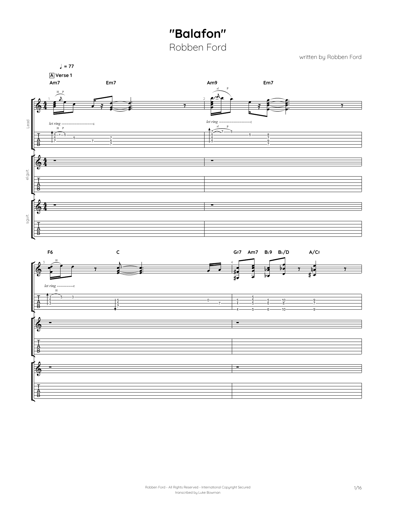 Download Robben Ford Balafon Sheet Music and learn how to play Guitar Tab PDF digital score in minutes