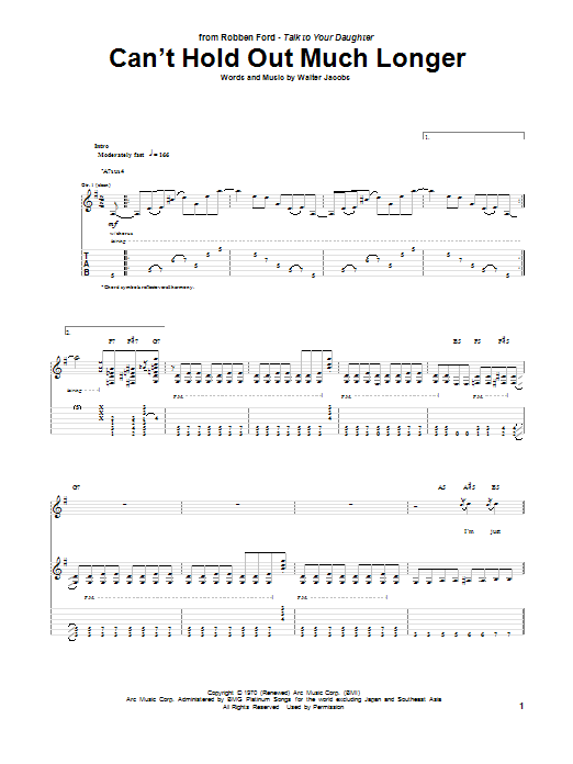 Download Robben Ford Can't Hold Out Much Longer Sheet Music and learn how to play Guitar Tab PDF digital score in minutes