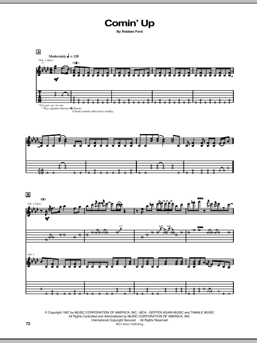 Download Robben Ford Comin' Up Sheet Music and learn how to play Guitar Tab PDF digital score in minutes