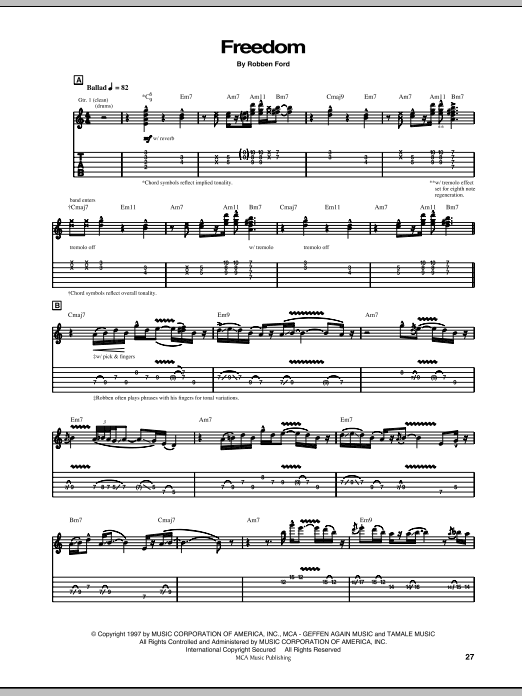 Download Robben Ford Freedom Sheet Music and learn how to play Guitar Tab PDF digital score in minutes