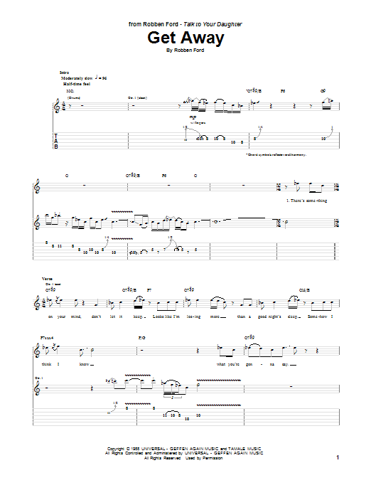 Download Robben Ford Get Away Sheet Music and learn how to play Guitar Tab PDF digital score in minutes