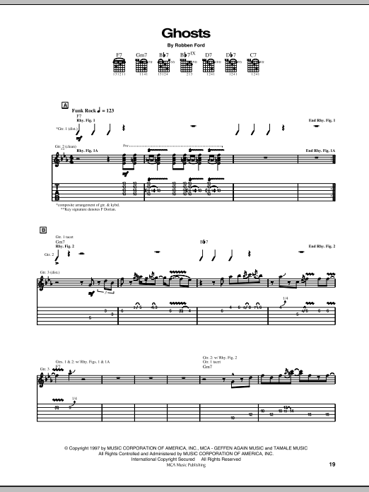 Download Robben Ford Ghosts Sheet Music and learn how to play Guitar Tab PDF digital score in minutes